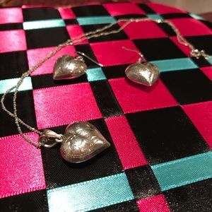 Silver heart necklace and earrings